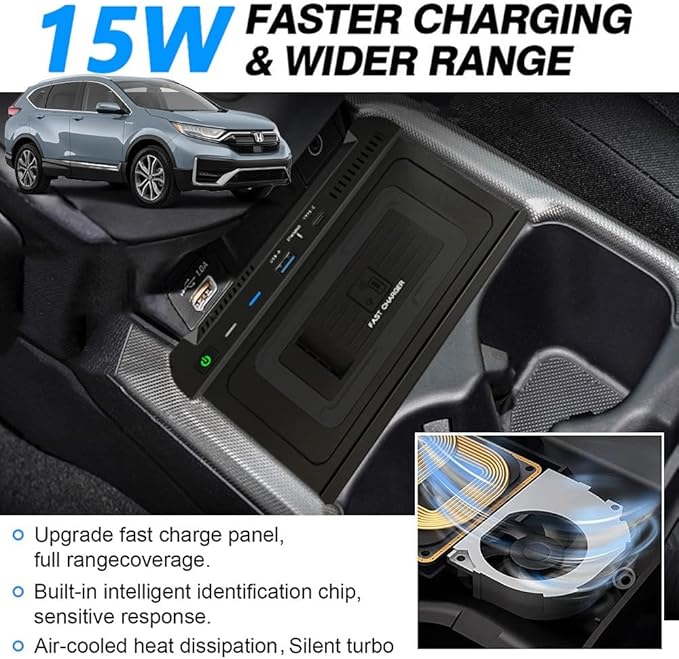 Wireless Car Charger Compatible with Honda CR-V/CRV Hybrid 2021 2022, 15W Qi Fast Charging Phone Charger Pad for 6th Gen Honda CR V Center Console Accessory Panel, Gift for Honda CRV Owners