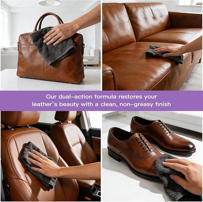Leather Cleaner & Conditioner - Cleans, Nourishes, Restores & Maintains, Crafted for All Leather Items, Including Handbags, Jackets, Boots, Furniture, Couch, Car Interiors, and Equestrian Gear & More