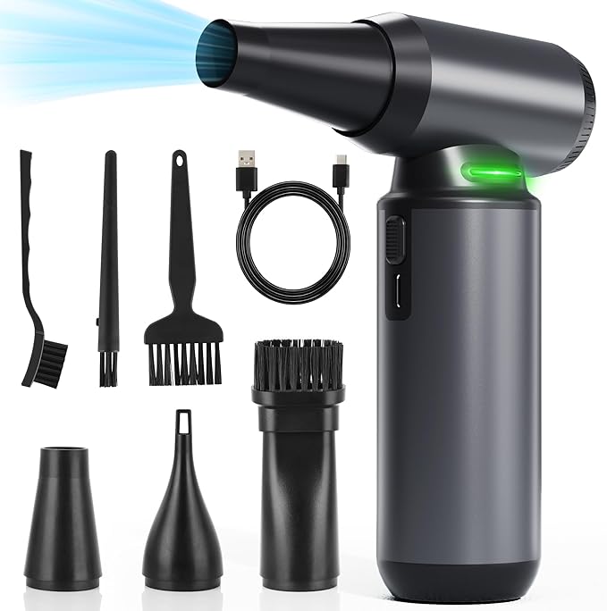 Compressed Air Duster - 300000RPM Brushless Motor Cordless Blower, 8000mAh Rechargeable, 3-Speed Electric Duster for Computer, Keyboard, Car, Home Cleaning