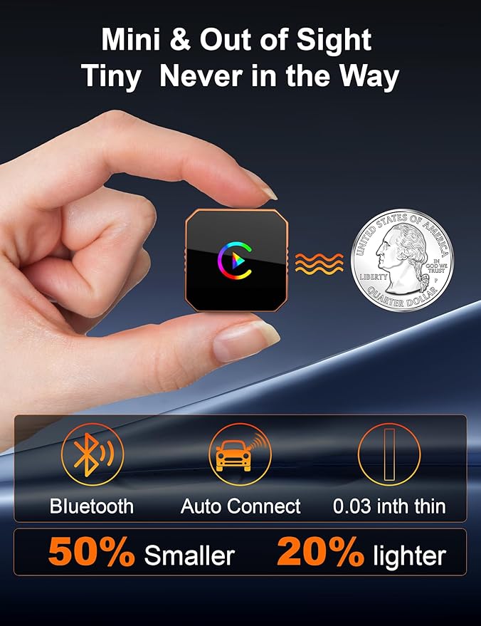 2026 Upgraded Mini Wireless CarPlay Adapter for Apple CarPlay & Android Auto, Plug & Play, Fast and Auto Connect, No Latency 2 in 1 Car Play Wireless Adapter for iPhone iOS 10+ & Android 11+