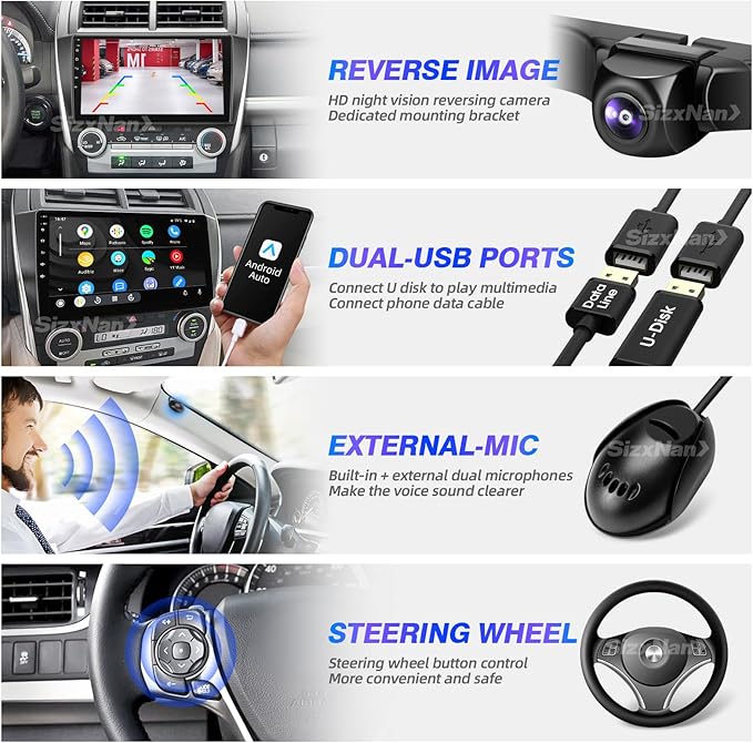 for Android Compatible with Wirelessly Carplay Android Auto,Car Radio Stereo Bluetooth Navigation GPS WiFi FM/AM 8 core 4GB+64GB 1280X720 Touchscreen Rear Camera for Toyota Camry 2012-2014