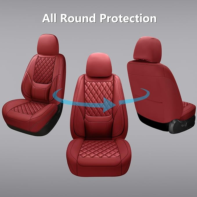 Car Seat Covers Front Pair,Universal Fit for Cars,SUVs,Trucks,and Sedans,Faux Leather Car Seat Cushion Compatible with Airbags,Waterproof Car Seat Protector,Wine Red
