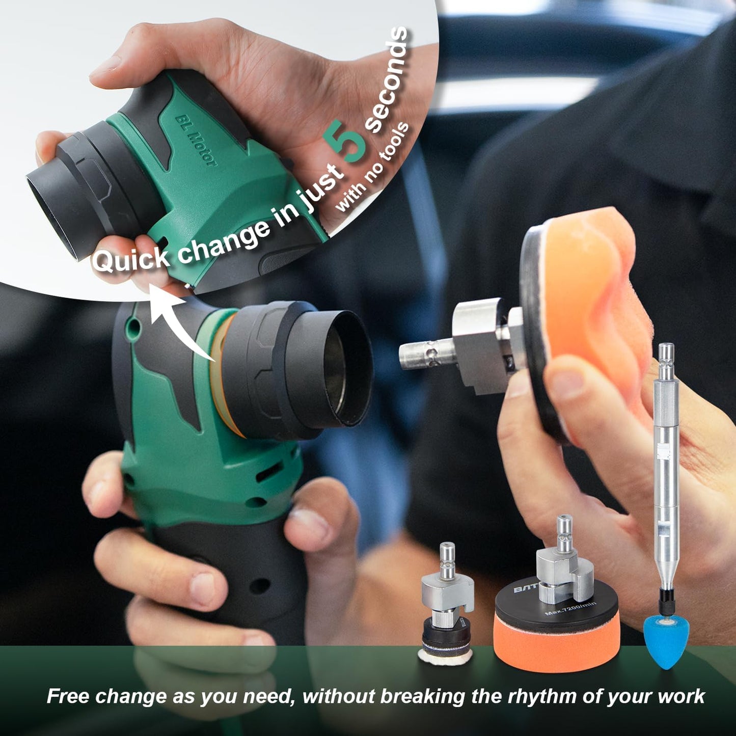 BATOCA S4 Cordless Car Buffer Polisher Rotary Polisher & Dual Action Polisher with 2pcs 12V 2.5Ah Batteries 1&3inch Mini Car Detailing Polishing Kit, 4 Speeds Brushless Polisher for Car Detailing