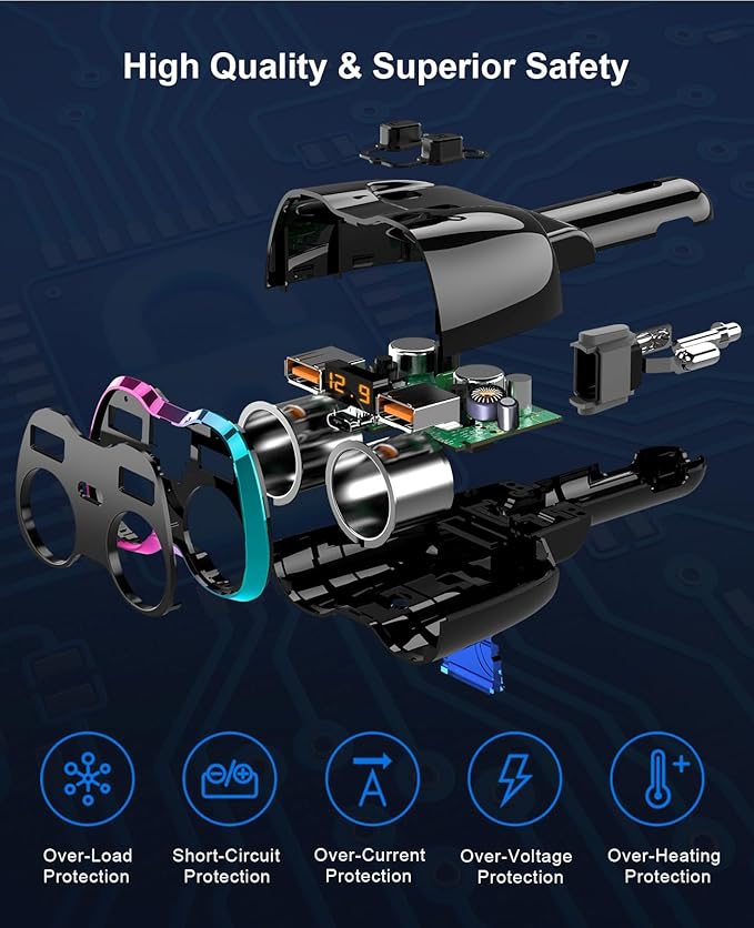 2025 Upgraded Cigarette Lighter Splitter, SUPERONE 180W 2-Socket Cigarette Lighter Adapter with Dual QC3.0 and 20W PD USB C Car Charger Splitter for GPS/Dash Cam/Laptop/iPad/iPhone 17/16/15/14/13/12