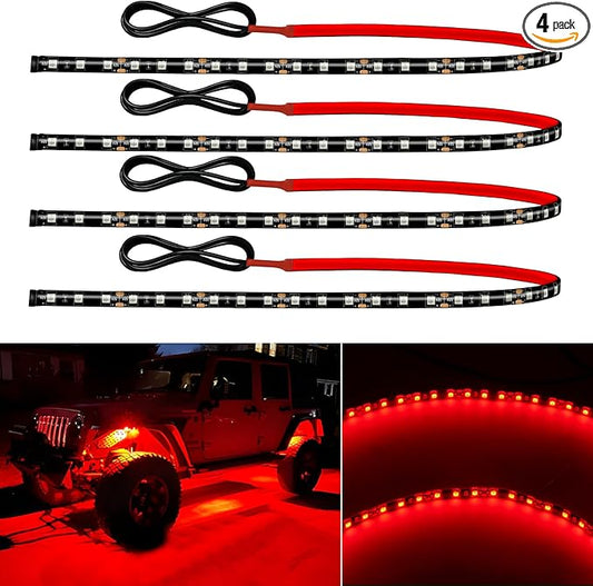 12V Led Light Strip Connectable 24Inch Red Led Strip Lights for Car Golf Cart Motorcycle Boat Cabinet Waterproof Led Light Strip,4Pack