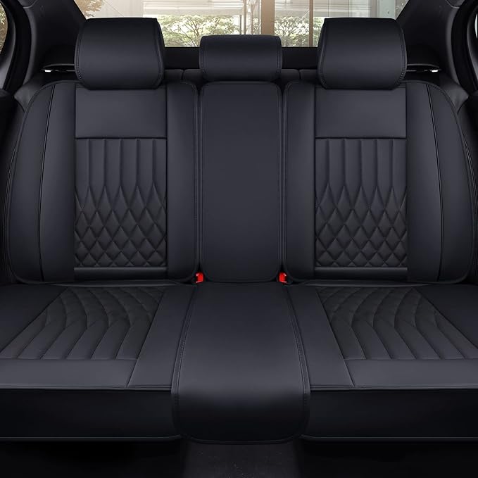 Aierxuan Rear Car Seat Covers Universal Fit for Honda Civic Accord CRV, Toyota Camry Prius Rav4 Corolla, Kia, Lexus, Nissan, Mazda, Jeep Cherokee and Most Cars, with Waterproof Leather (Black)