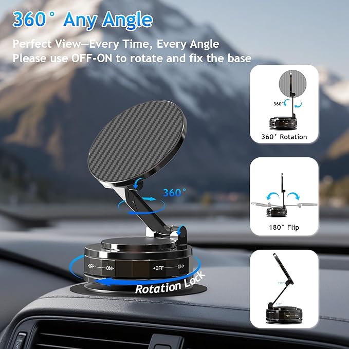 Phone Holders for Your car, Car Phone Holder for Magsafe[Upgraded Suction & Magnetic], 360° Adjustable Magnetic Car Phone Mount Compatible with iPhone & Android, Carbon Fiber Deep Brown