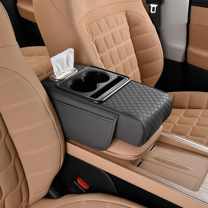Car Armrest Cushion for Honda Civic 2012 2013 2014 2015, Leather Arm Rest Cover Center Console Armrest Pillow Armrest Storage Box Pad Multifunctional Accessories Interior Organizers,D/Gray
