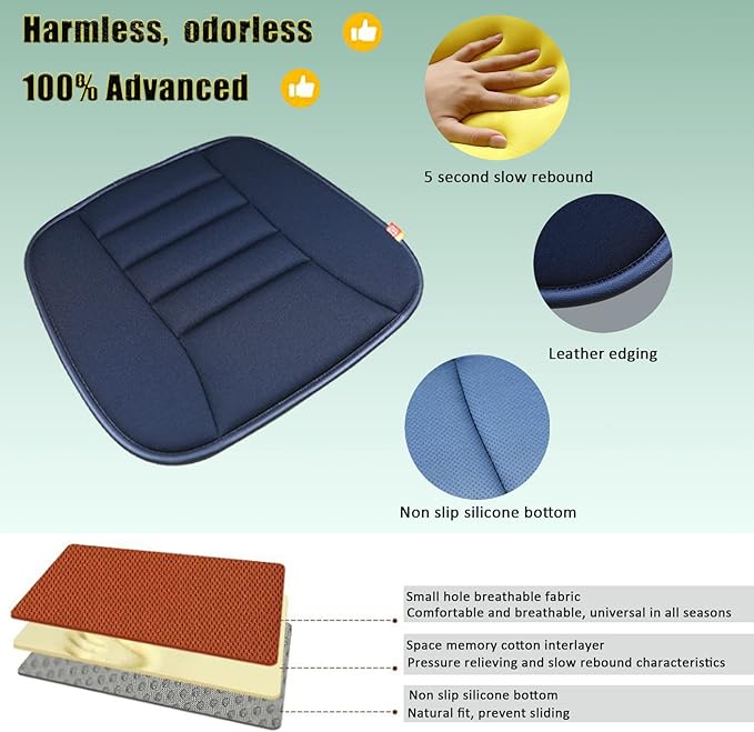 Car Seat Cushion Pad for Driving, Chair Cushion for Office/Truck with Memory Foam, Seat Cushion Comfortable and Durable Black