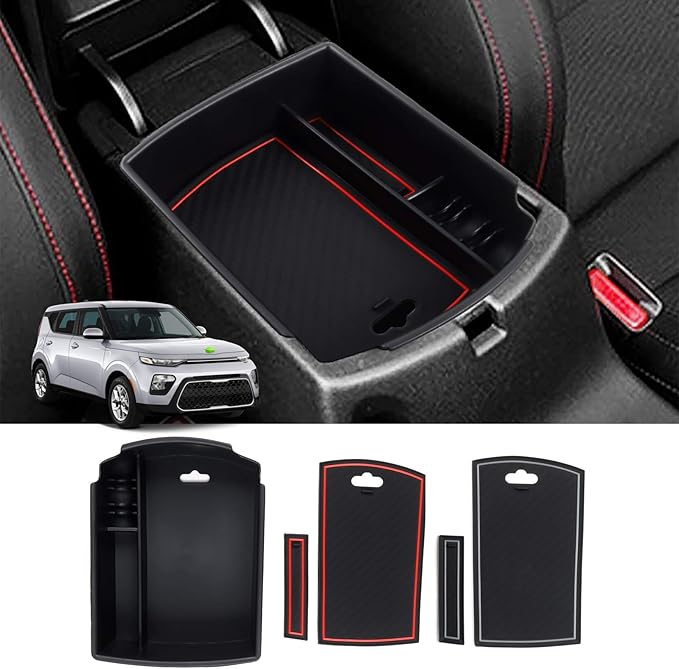 Autorder Center Console Organizer for Kia Soul 2020 2021 2022 2023 2024 2025 2026 Accessories Armrest Storage Box Secondary Insert Tray with 2 Color Mats