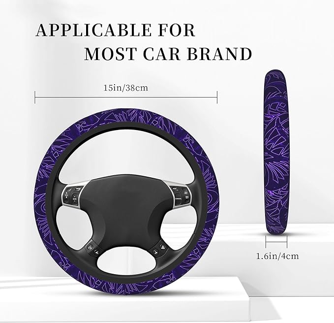 Purple Tapa Partten Car Steering Wheel Cover for Women Men 14-15 Inch Stretch Cloth Anti-Slip Wrap Protector Case Fit Universal Auto Accessories Decor Sweat Absorption (No Tools Needed)