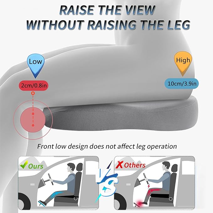 Wedge Car Seat Cushions for Driving, Adult Booster Seat Cushion for Car Truck Driver, Memory Foam Butt Cushion for Office Chair Wheelchair Home, Mesh Beige