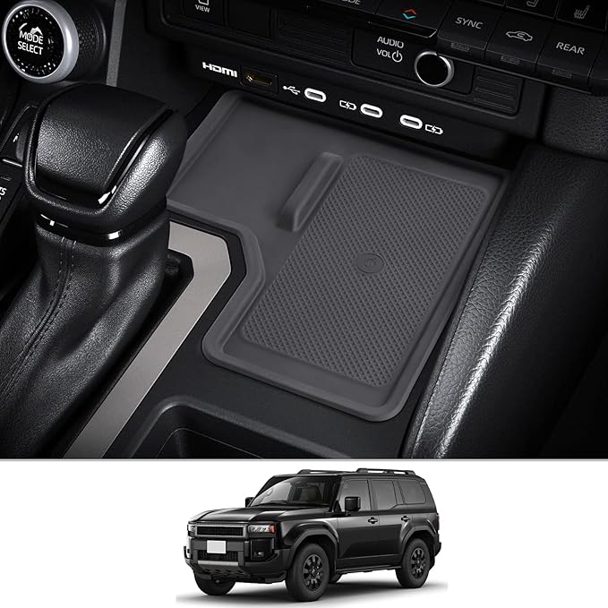 CDEFG 2024 2025 Land Cruiser Center Console Wireless Charging Protective Mat for 2024 2025 Toyota Land Cruiser Prado 250 J250 LC250 Accessories Silicone Non-Slip Pad (Only for Left-Hand Drive)