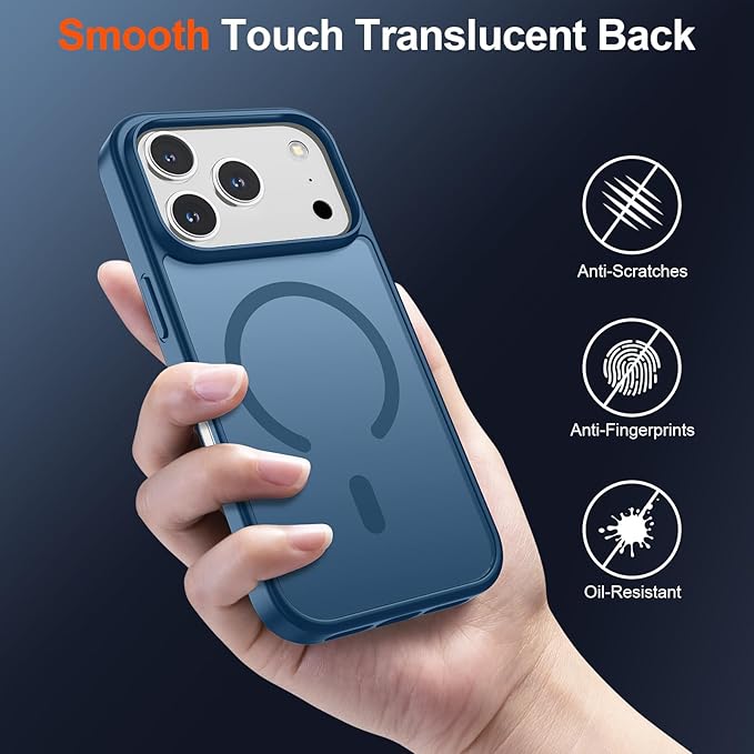 SUPFINE Magnetic for iPhone 17 Pro Case (Compatible with MagSafe)(Military Grade Drop Protection) Translucent Matte Shockproof with Anti-Fingerprint Phone Cover,Deep Blue