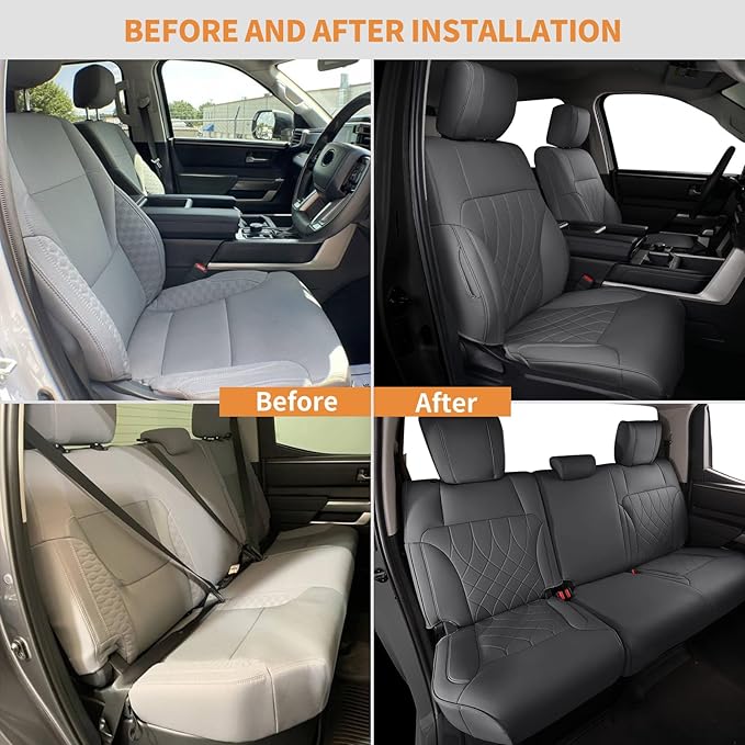 AOMSAZTO Custom Fit for 2022-2024 2025 Toyota Tundra Car Seat Covers CrewMax&Double Cab,Full Set Faux Leather for Toyota Tundra Truck Pickup Seat Covers Darkgrey