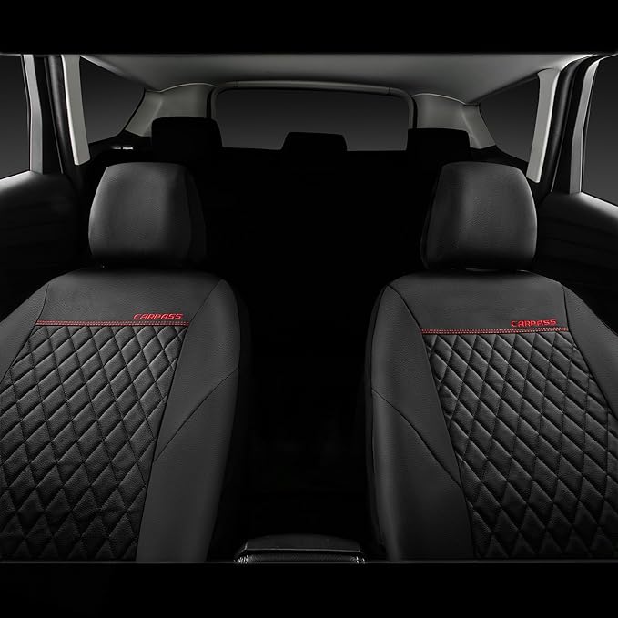 CAR PASS Quilting Leather Seat Cover Two Front Seats Only, Universal Fit Automotive Front Seat Covers Waterproof Deluxe PU Premium Vinyl Luxury for Cars Sedan Van SUV Airbag Compatible 2 Pieces,Black