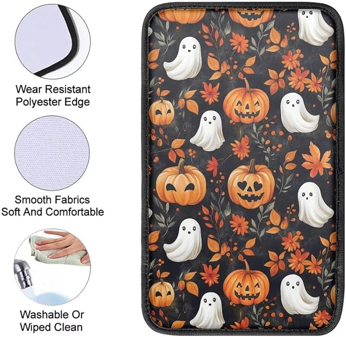 Cute Ghost Pumpkins Universal Center Console Armrest Soft Pad Protector Cover Center Console Cushion Universal Fit for Most Vehicle,SUV,Truck Car Accessories