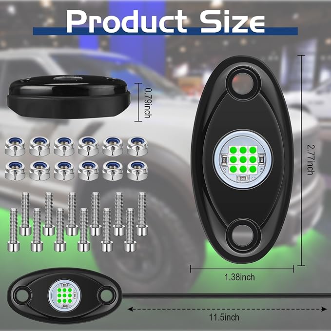 Macarrie 12 Pods Rock LED Lights for Car SUV Underglow Lights Waterproof Neon Trail Rig Lamp Lighting for Truck Motorcycle Boat ATV UTV and More(Green)
