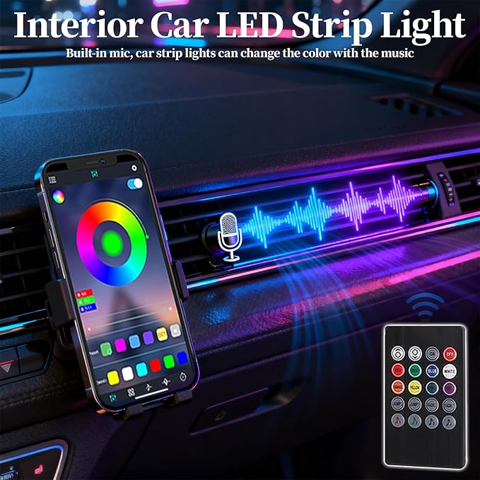 DIBMS APP Controlled 5-in-1 RGB 16 Million Color Options Interior Car LED Strip Lights, 236 inches Fiber Optic Ambient Lighting Kit with Music Mode, Universal Fit for Cars, Trucks, SUV Dashboard