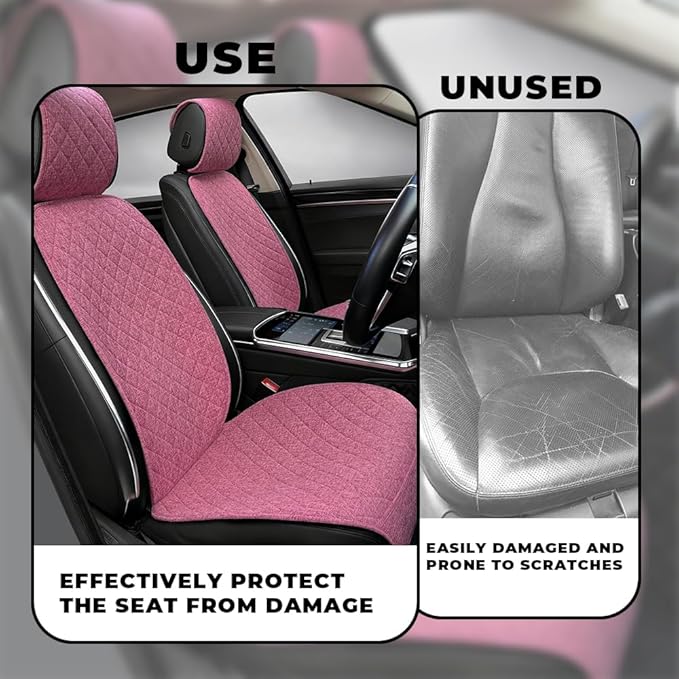 2PCS Linen Car Seat Covers Front Seats,Breathable Cloth Fabric Car Seat Protector - Universal Cloth Seat Covers Fit for Cars, Vans, SUVs, Trucks and for All Seasons - Pink