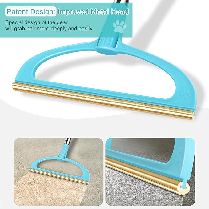 Carpet Rake for Pet Hair Removal, Reusable Pet Hair Removal Tool 56” Adjustable Long Handle Pet Hair Removal Broom, Cat Dog Hair Remover Carpet Brush Scraper for Rugs, Mats, Couch