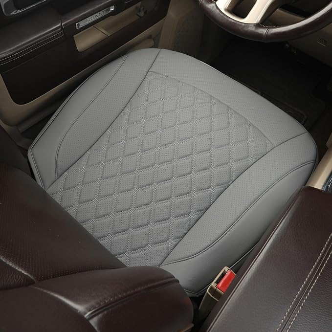 GIANT PANDA Bottom Seat Cover for Trucks&SUV, Front PU Leather Driver Seat Protector Fit for Chevy,Ram,Toyota,GMC,Ford F150 F-Series (2PCS-Grey)
