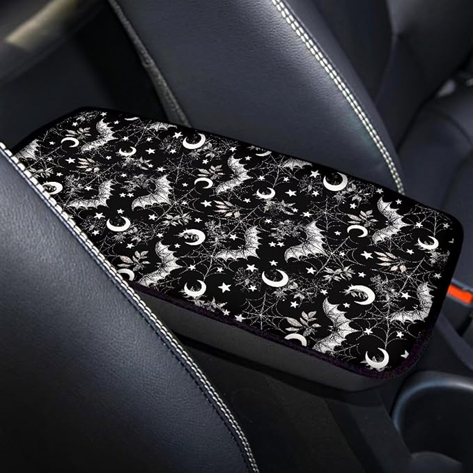 Dreaweet Starry Sky Bat Center Console Cover Halloween Car Accessories Interior Universal Middle Console Covers for SUV Truck Comfort Anti Slip Arm Rest for Car Armrest Storage Box Mat