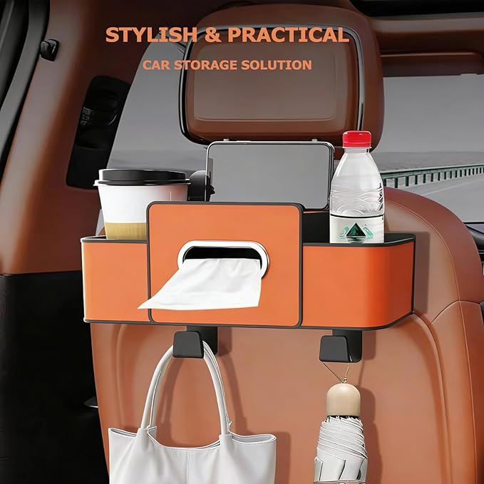 3-in-1 Car Backseat Organizer with Cup Holder,2026 New Multifunctional Car Seat Back Storage Box,Multifunctional Back Seat Car Organizer for Hold Phones,Snacks,Drinks,and Handbags(Orange)