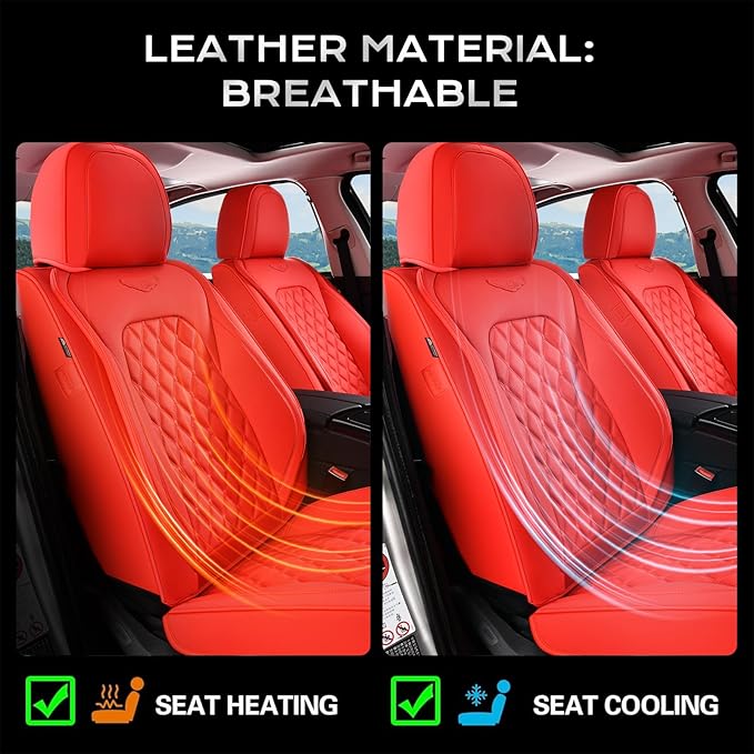 Coverado Full Set Car Seat Covers, 5-Seat Universal Faux Leather Waterproof Seat Covers, Front & Back Car Seat Protectors, Red Leather Seat Covers Fit for Most Vehicles-Red
