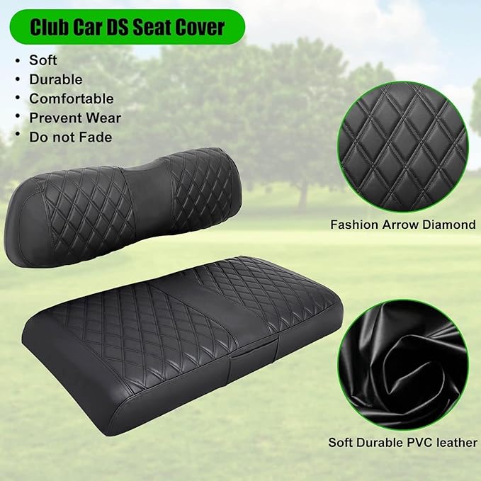 Club Car DS Seat Covers, Golf Cart Seat Covers for Club Car DS OEM Ordinary Seat-Thick Premium Marine Leather Custom Diamond Comfortable/Anti-Scratch/Anti-Fading/Easy to Install