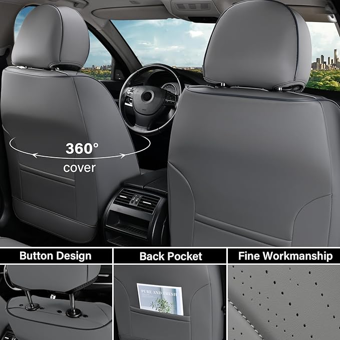 Coverado Gray Car Seat Covers Front Seat, 2 Pack Waterproof Leather Seat Covers, Front Seat Covers for Cars, Breathable Car Seat Protector Universal Front Car Seat Cushion Fit for Most Cars, Trucks