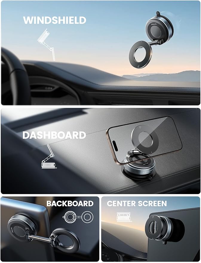 Lamicall Car Phone Holder - [70 LBS Strongest Suction] for Magsafe Car Mount, 360° Suction Cup Phone Mount Dashboard Windshield Vacuum Magnetic Phone Holder for Car fit iPhone 17/16Pro Max Mothers Day