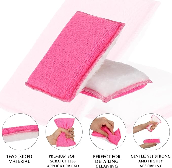 Mudder 12 Pcs Car Interior Scrubbing Sponge 5'' x 3'' Fiber Car Wax Applicator pad Household Cleaning Sponges for Leather Seat Couch Cleaning (Pink White)
