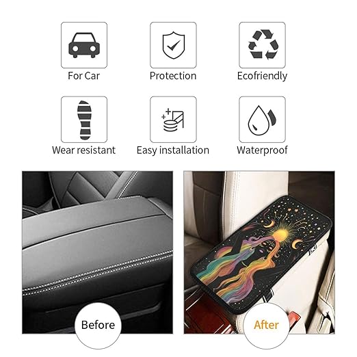 Woman Moonlight Car Auto Armrest Cushion Cover Accessories Center Console Seat Box Pad Protector Universal Decoration for Most Vehicle SUV Truck