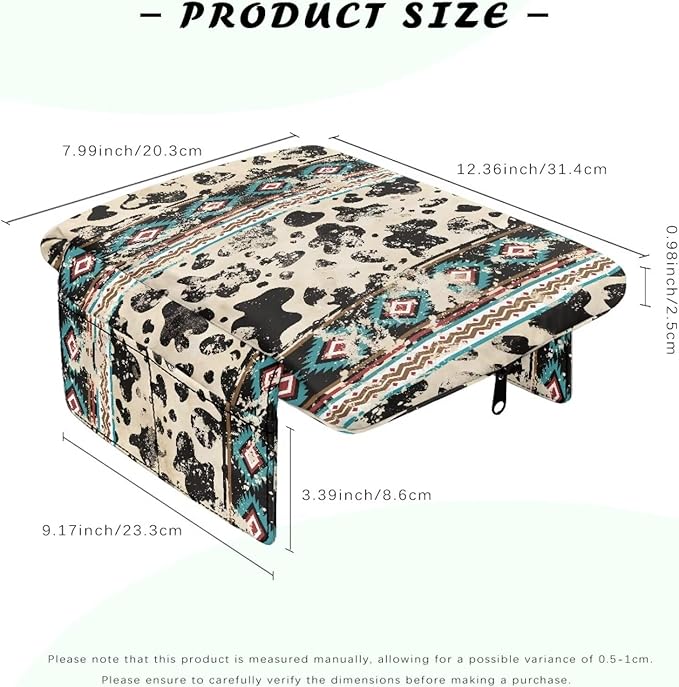 Wanyint Aztec Cow Print Retro Car Center Console Armrest Cover Comfortable Armrest Seat Box Pad with Organizer Pockets Console Lid Protector Cushion Universal Fit for Most Vehicles SUVs
