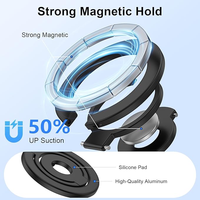 Magnetic Phone Ring Holder for Samsung Galaxy S26 S25 Ultra S25 S24 FE S24 Ultra, Removable Magsafe Phone Grip with Kickstand for iPhone 17 16e 16 Pro Max 16 Plus 15 14 Pro Max, Fit Magnetic Car Mount