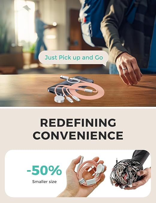 2Pack Travel Essentials,3 in 2 USB C Cable for Apple Watch Charger,iPhone Charger,Multi Charging Cable,Cruise Vacation Camping,Portable for iWatch Series 11-2/Ultra/SE & iPhone 17-12,Car,Pink