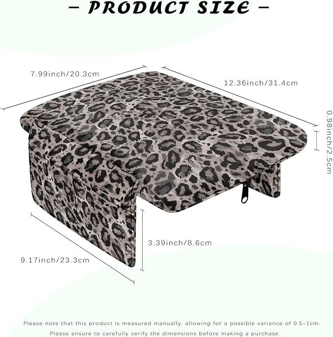 Dreaweet Grey Leopard Print Car Armrest Cover Pad Thick Center Console Cover with Pockets Cheetah Car Accessories for Women Universal Arm Rest Cover for Car Center Console for Cars
