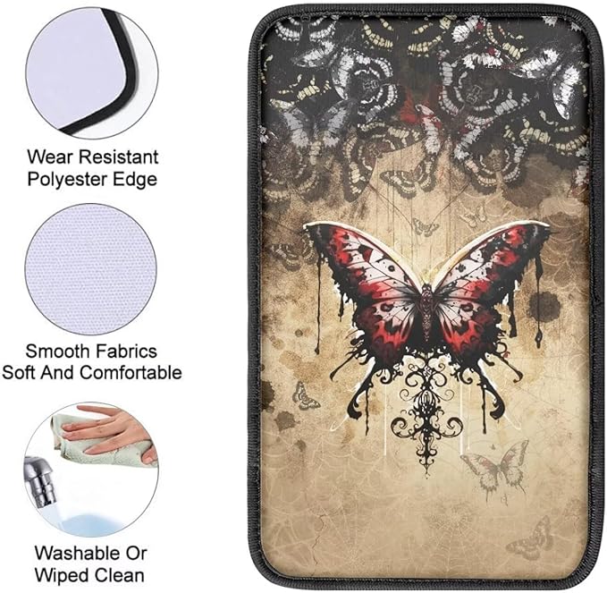 Dreaweet Gothic Butterfly Center Console Cover Car Accessories Interior Soft Comfort Vehicle Center Console Armrest Cover Pad Universal Fit Most Cars SUV Sedan