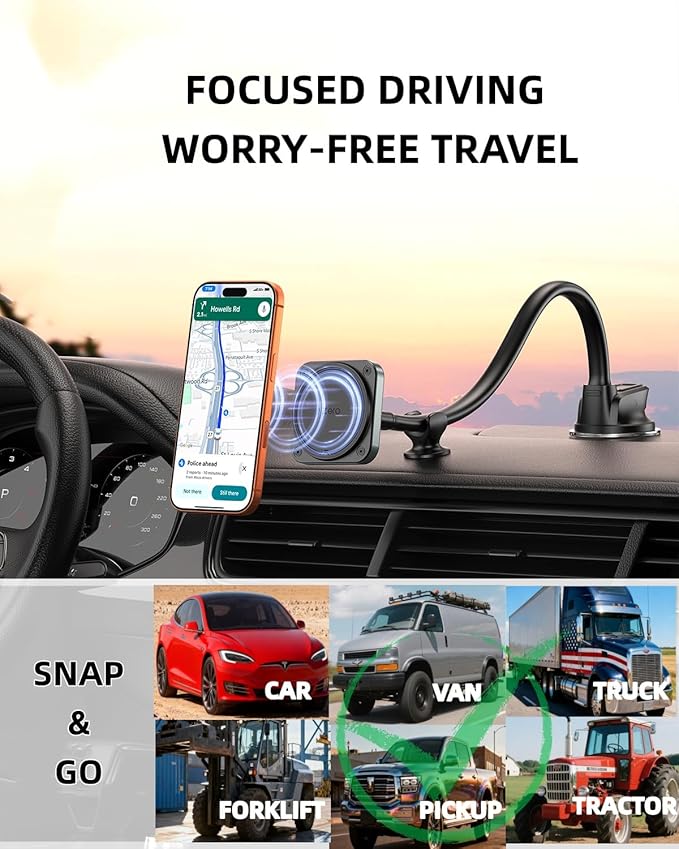 1Zero Magnetic Phone Car Mount 14-Inch Gooseneck Long Arm Extension, Universal Windshield Dashboard Industrial-Strength Suction Cup Car Phone Holder with Strong Magnets (2026 Upgraded for Magsafe)