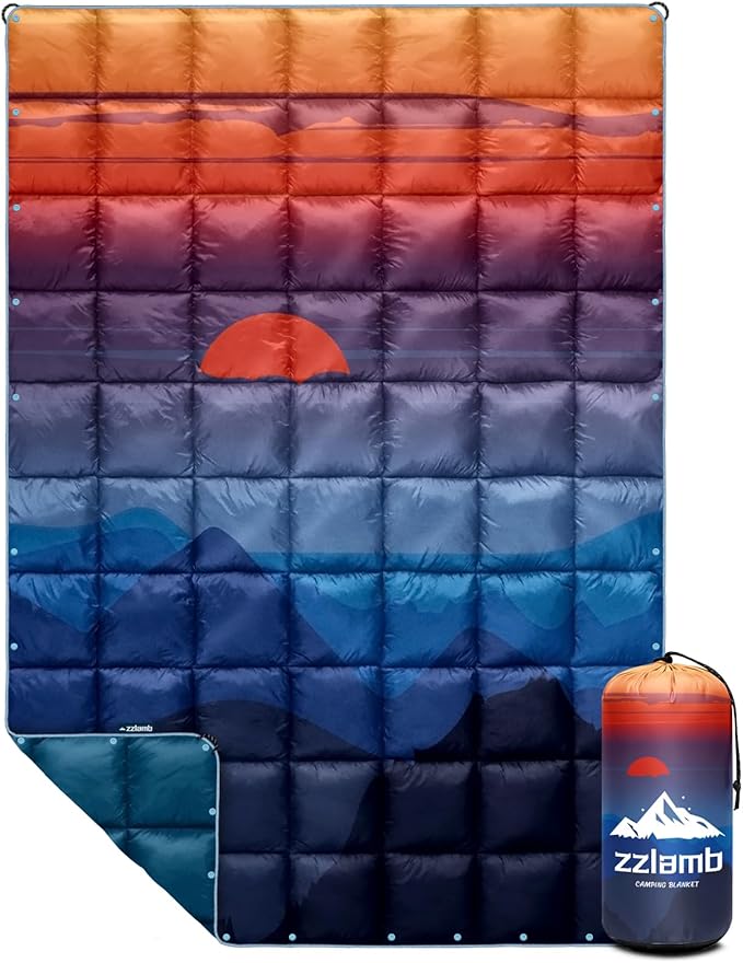 zzlamb Camping Blanket for Cold Weather,Outdoor Puffy Blanket Portable Down Alternative,Windproof Warm Cloak with Snaps,Cozy Quilt Backpacking Picnic RV Travel Plane Car Hammock Beach Climbing