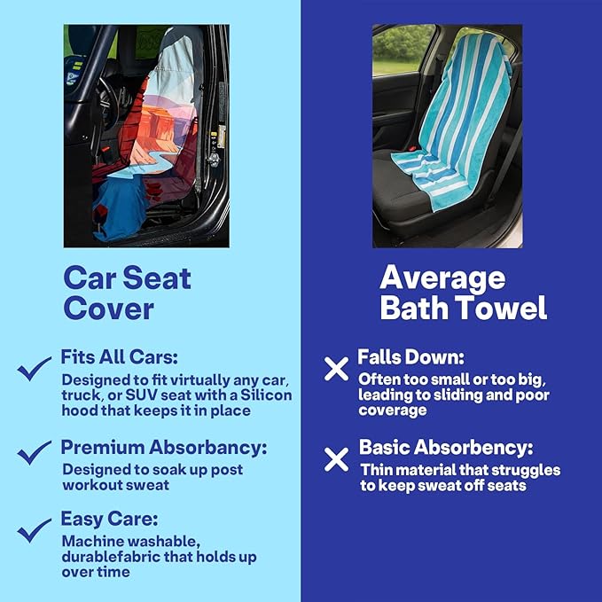 2 Pack Car Seat Towel Covers, Sweat Protector for Front Seats, Premium Thickened Microfiber with The Grand Canyon, Breathable & Quick Dry, Slip-on Headrest Pocket for Gym Running Beach Universal Fit