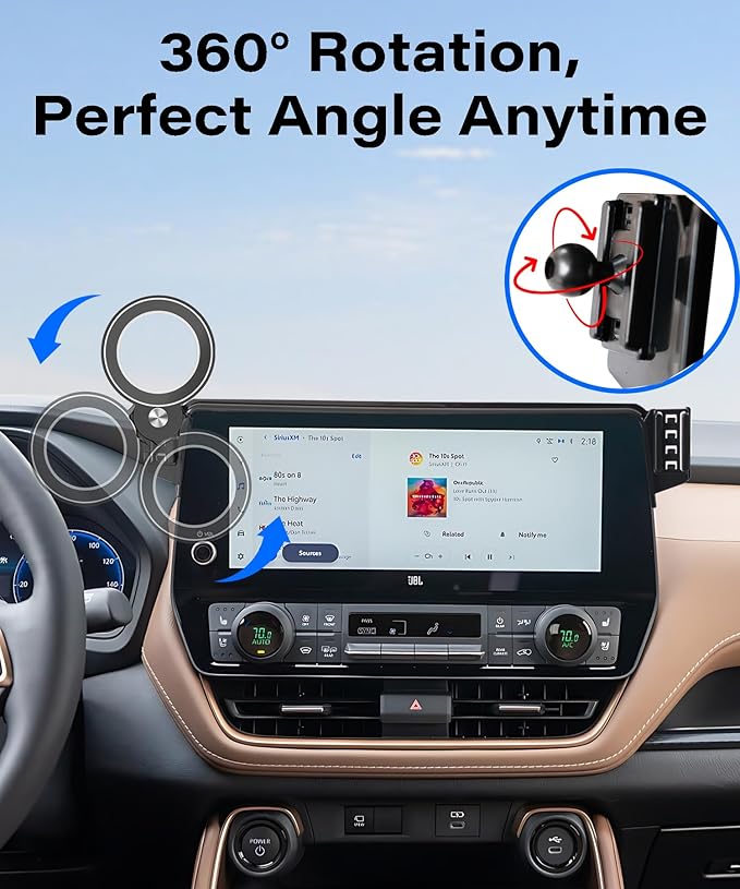 Car Phone Holder for Toyota Grand Highlander/Grand Highlander Hybrid 2024 2025 2026 Accessories Apply to 12.3 Inch Screen Fixed Clip Magnetic Cell Phone Mount 360 Degree Rotation