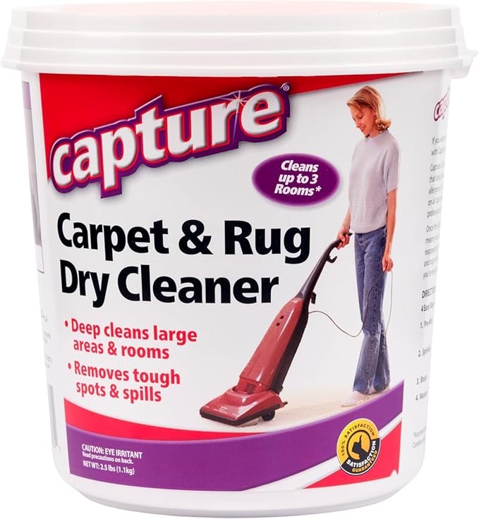Capture Carpet & Rug Dry Cleaner w/Resealable lid - Home, Car, Dogs & Cats Pet Carpet Cleaner Solution - Strength Odor Eliminator, Stains Spot Remover, Non Liquid & No Harsh Chemical (2.5 lb)