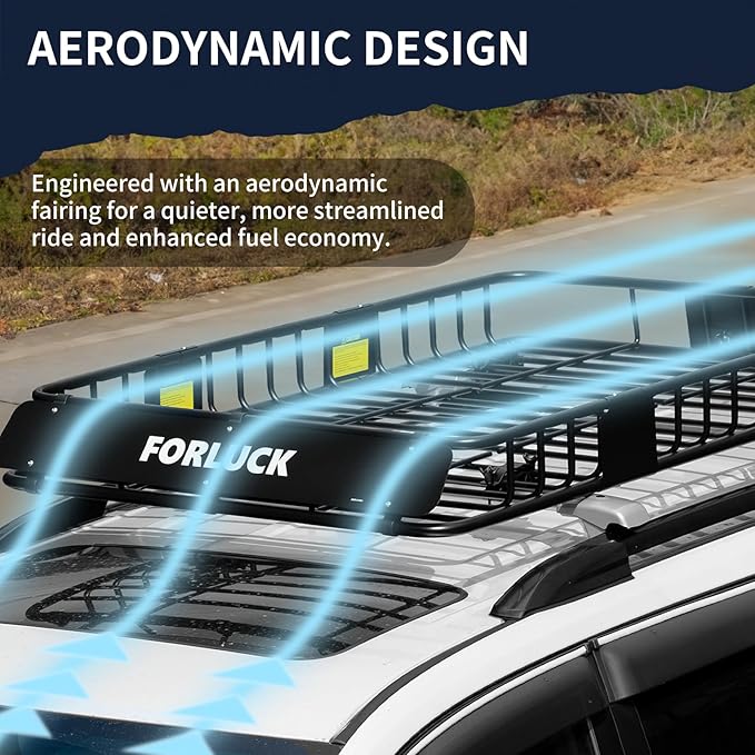 Forluck 54 x 34 x 6 Inch Universal 250 LBS Heavy Duty Roof Rack Cargo Carrier with Waterproof Bag, Extension Rooftop Cargo Carrier, Car Top Luggage Holder for SUV, Truck or RV Steel Construction