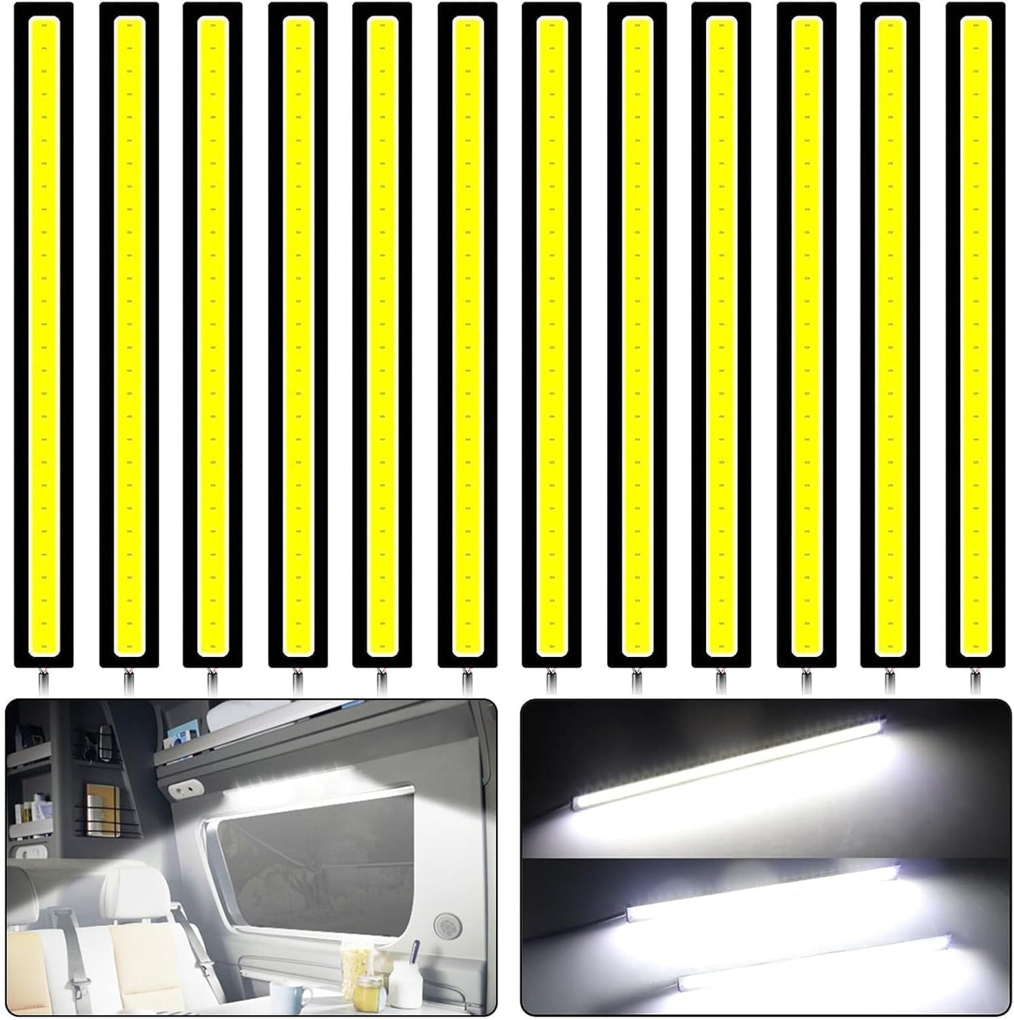 Linkstyle 12PCS 12V LED Interior Light Bar, Waterproof 28 LEDs COB Strip Light Super Bright Lights for Truck Boat Bike RV, White
