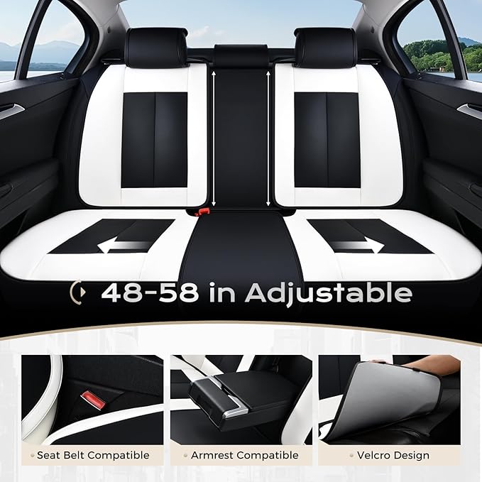 Coverado Seat Covers, Car Seat Covers Full Set, Leather Seat Covers for Cars, Car Seat Protector, Black Car Seat Covers Front Seats and Back Seats Universal Fit for Most Cars White