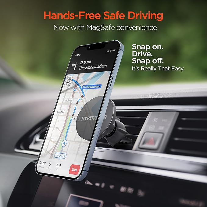 HyperGear MagSafe Magnetic Phone Holder Car Phone Holder Mount for Air Vent, Cellphone Holders Car Magnet Stand, Auto Magnetic Mount, Hands-Free Universal Holders w/Adapter Ring for iPhone, Android