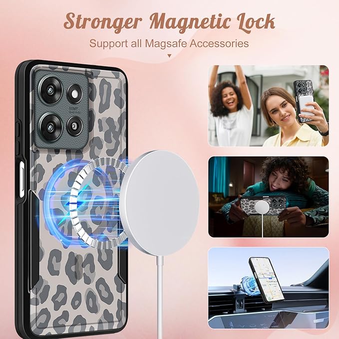 for Moto G 2025 Case Women - Compatible with MagSafe Cute Girls Magnetic Protective Phone Cover Cool Fun Unique Leopard Heavy Duty Shockproof Design for Motorola Moto G 5G 2025 Cases