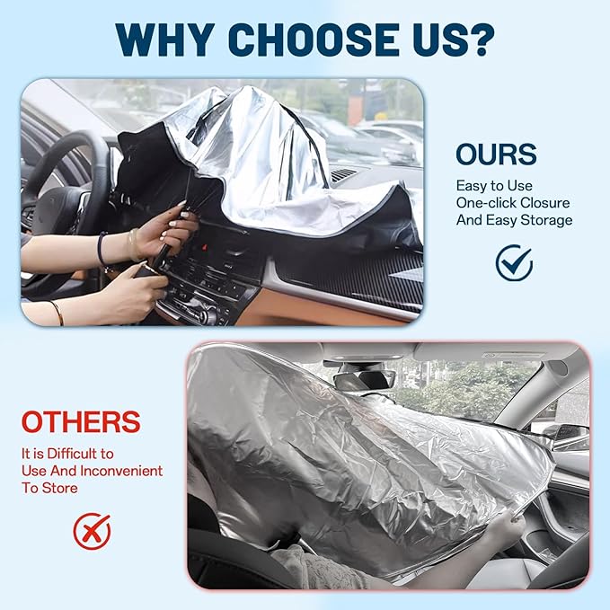 Windshield Sun Shade for Tesla Model 3 2018-2026, Umbrella Car Shades with 360°Rotating Shaft, Foldable Front Window Sunshade for UV & Heat Protection